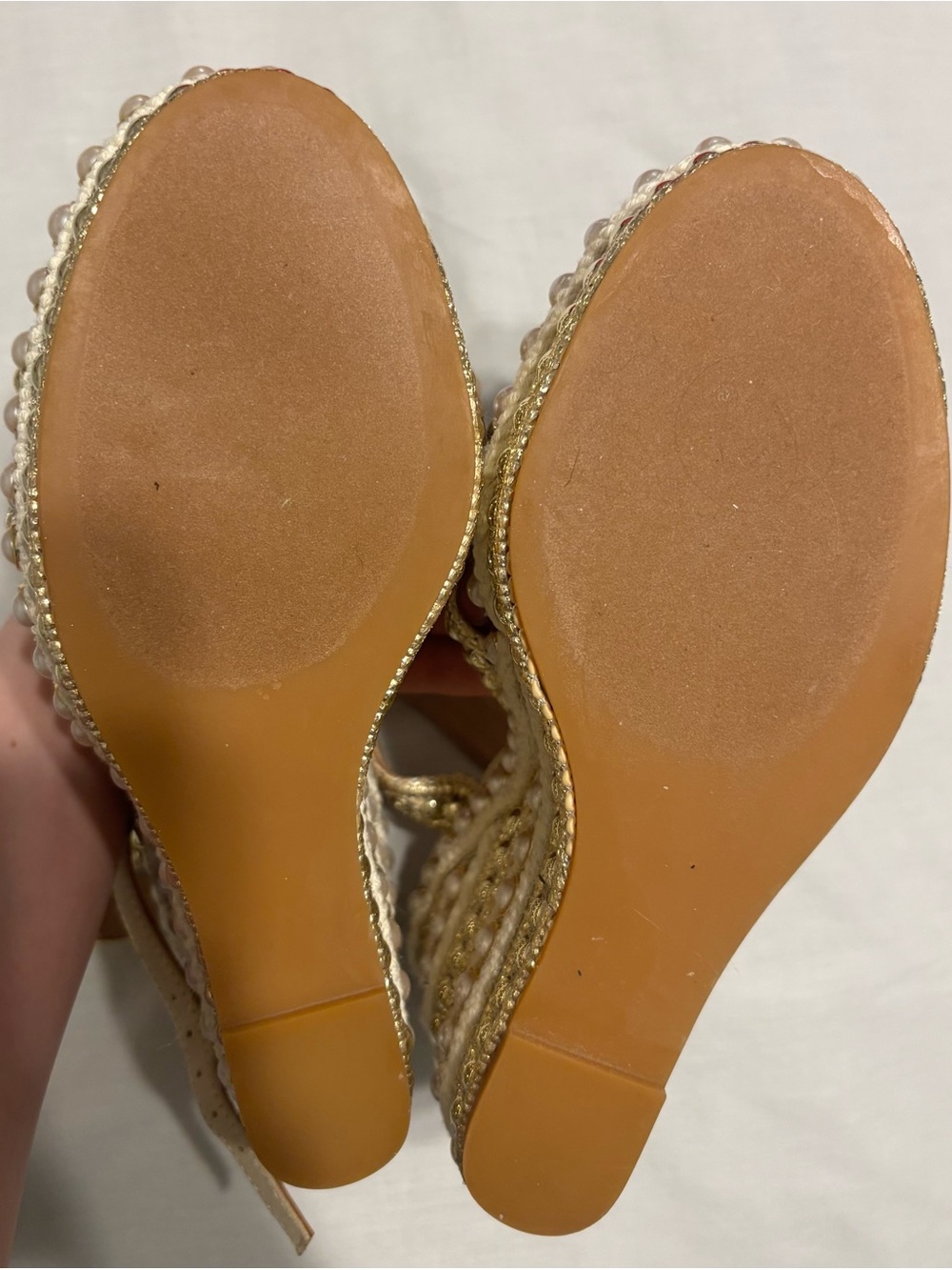 Steve Madden Gold Beaded Wedge Sandals - Picture 3 of 3